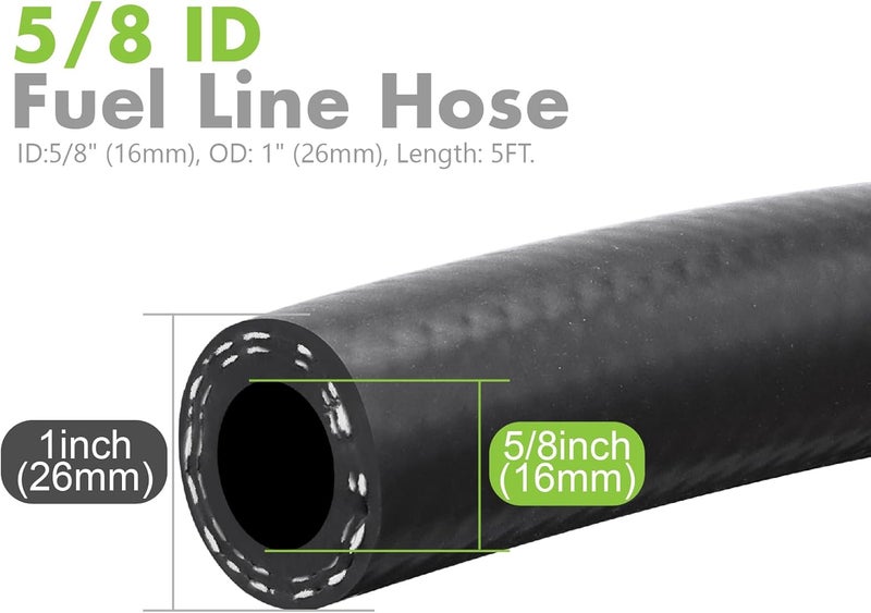 Jeemiter 5/8" ID Fuel Line Hose 5FT - Extra High Flow SAE 30R7 NBR Rubber - Large Diameter Kit with 10 Clamps for High HP Diesel, Racing, Marine & Industrial Use - Image 4